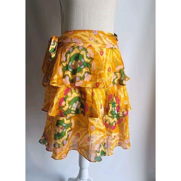 Marie Oliver Adler Skirt Floral Print Bohemian Ruffle Tiered Belt Size 2 378$ - Picture 3 of 10